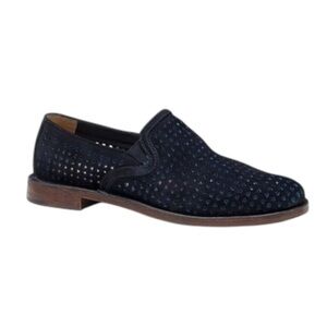 TRASK ALI PERFORATED BLUE ITALIAN SUEDE LEATHER LATTICE LOAFER